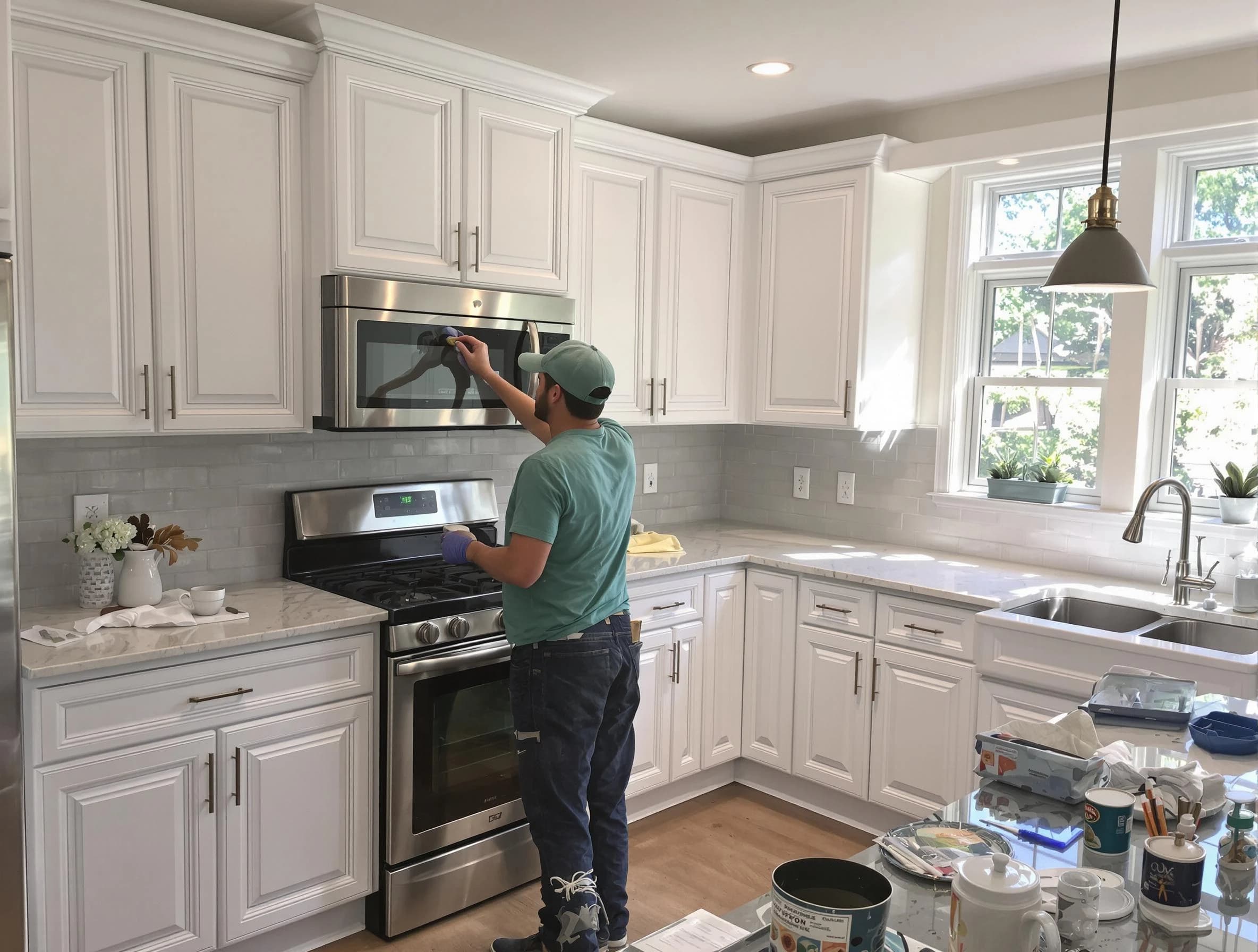 Kitchen cabinets being refinished by Paradise Valley House Painters in Paradise Valley, AZ