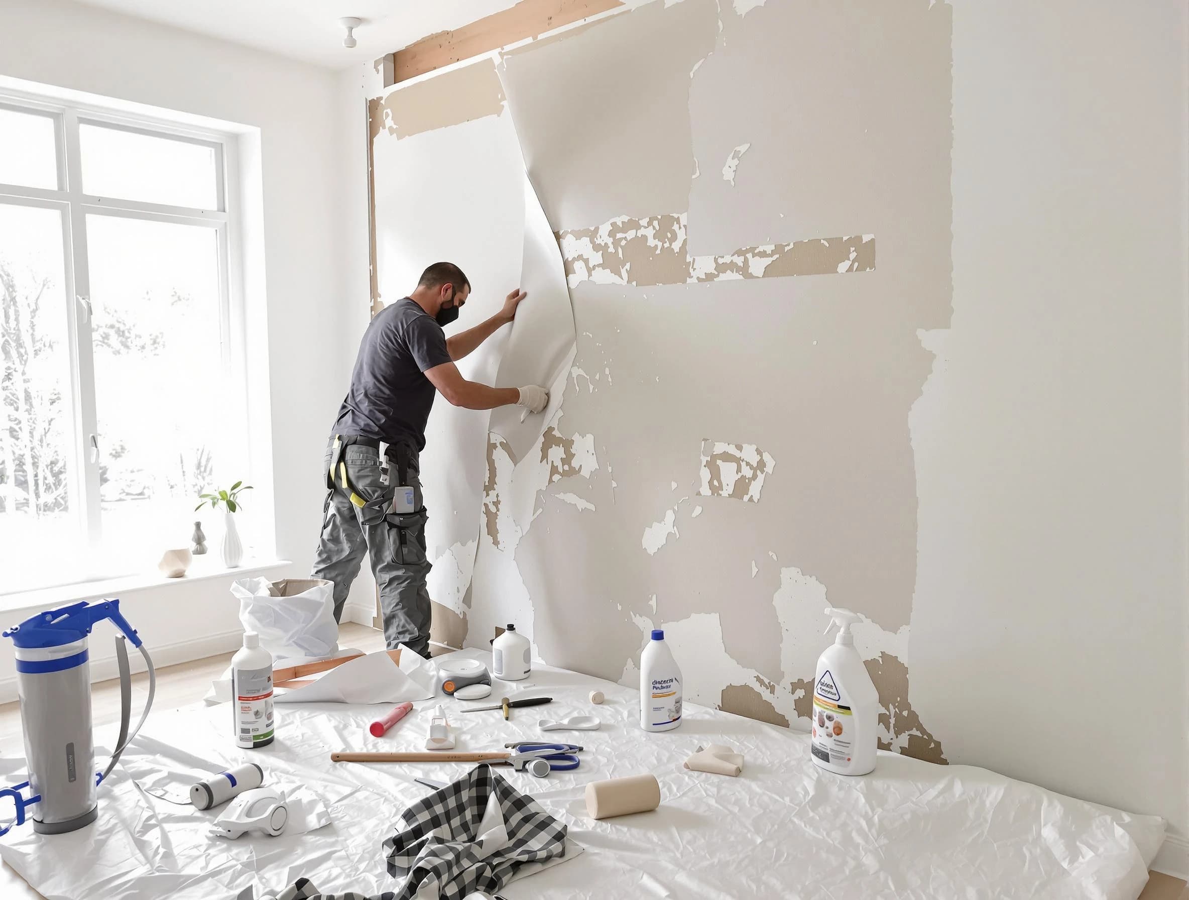 Paradise Valley House Painters technician removing wallpaper in Paradise Valley, AZ