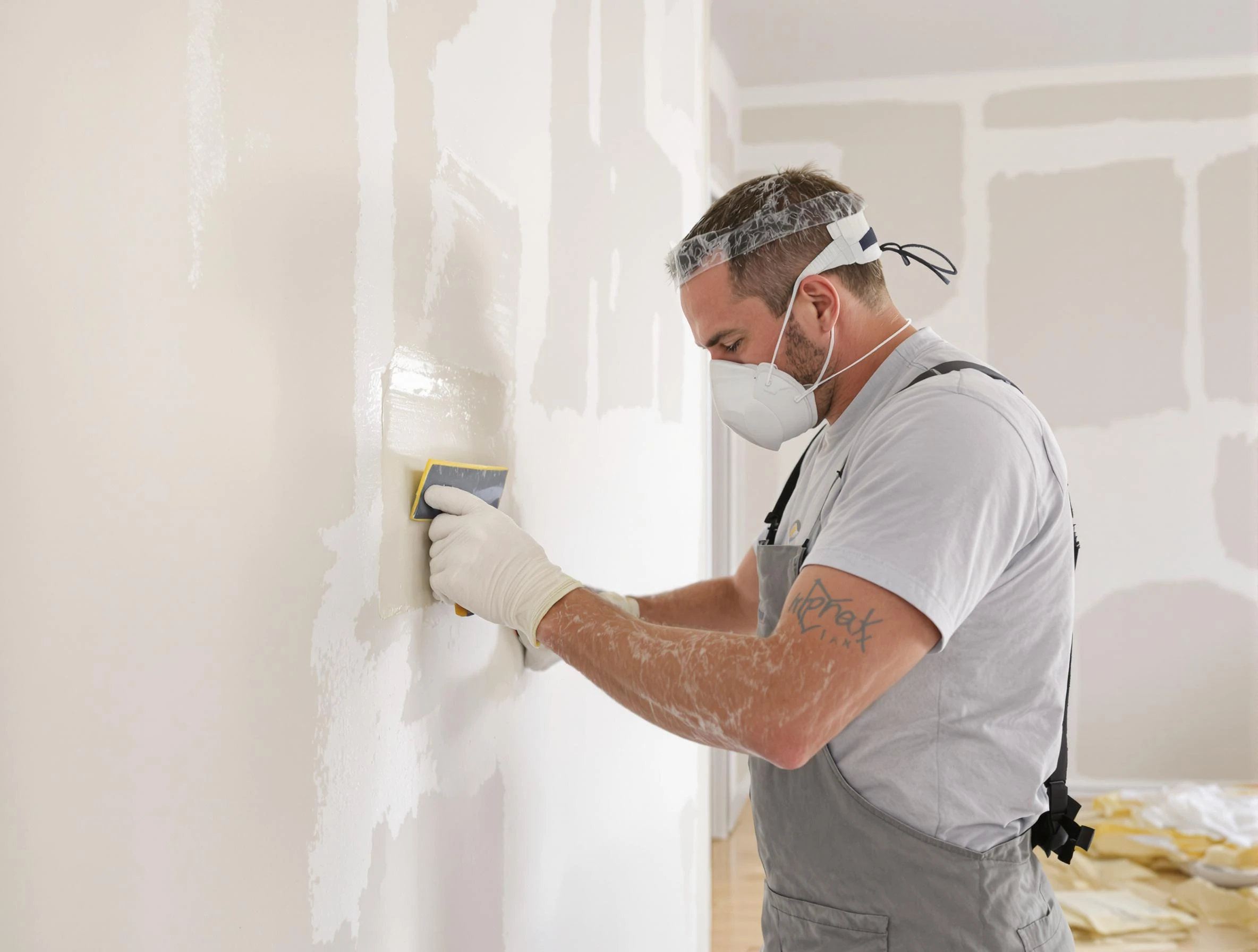 Paradise Valley House Painters technician applying mud to drywall seams in Paradise Valley, AZ